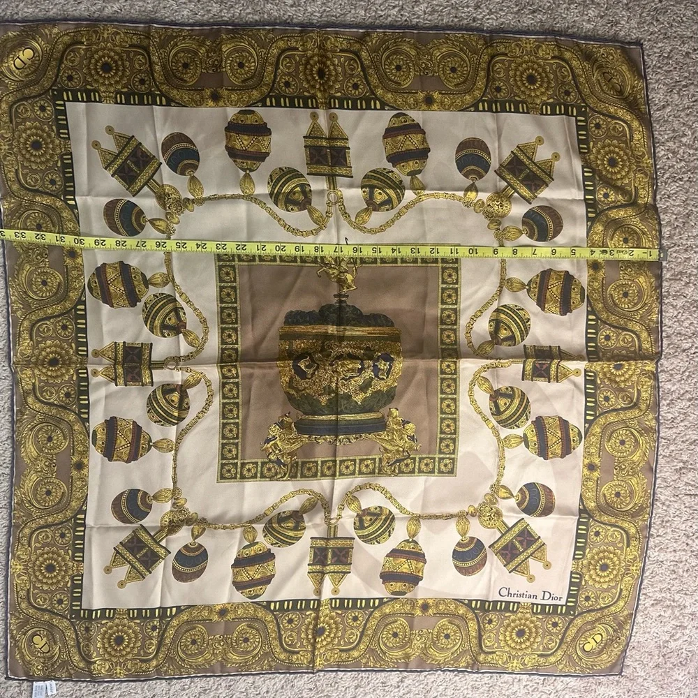 Christian Dior Gold and Brown Silk Scarf